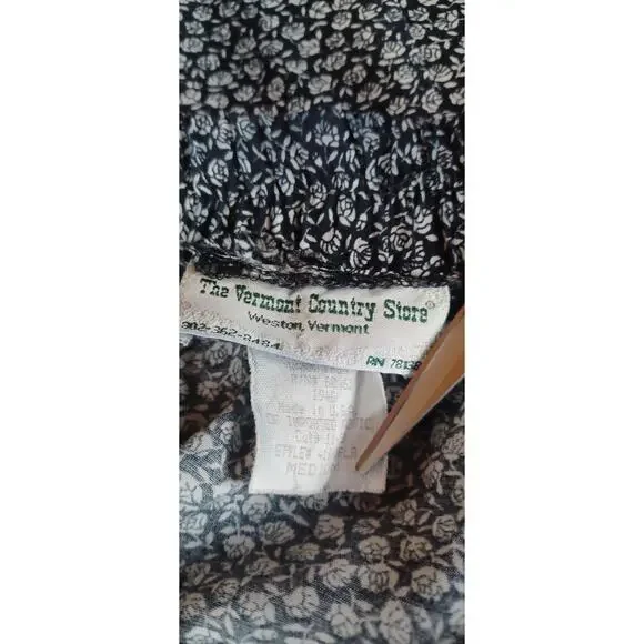 The Vermont Country Store Vintage Floral Midi Skirt Medium Navy Blue Cottagecore - Picture 6 of 8